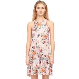Rebecca Taylor Womens XS Rose Marlena Floral 10% Linen Jersey Sleeveless Dress